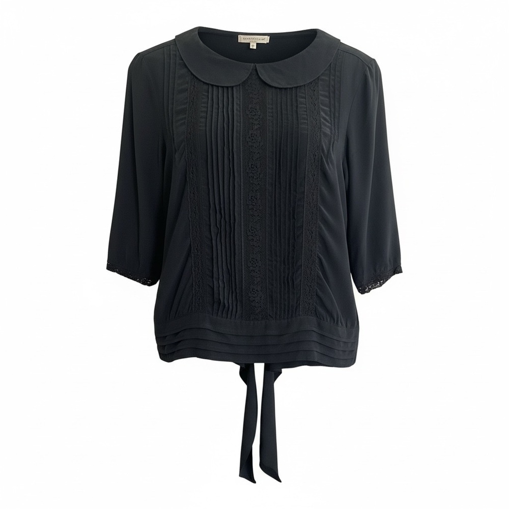 Elegant Silk Black Blouse with Tie Detail